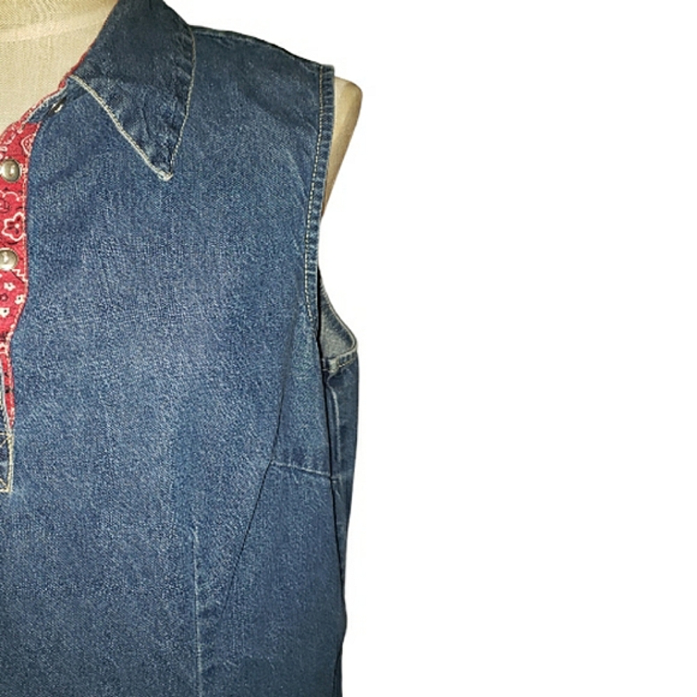 JG Hook Vintage Sleeveless Collared Red Bandana Neck Denim Sheath Jean Dress 16 - Picture 6 of 16